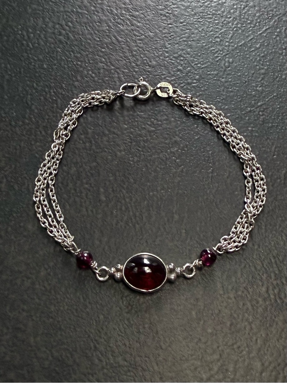 Delicate Sterling Silver Multi-Chain Bracelet with Bezel Set Amethyst Cabochon - Picture 5 of 6